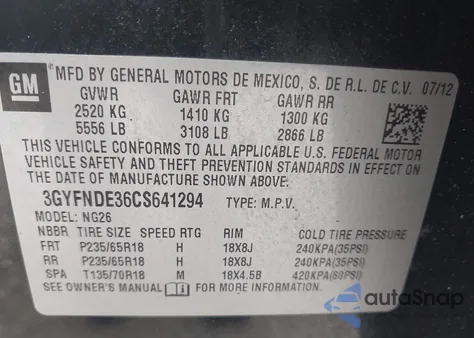 2012 Cadillac Srx Luxury Collection from USA, damaged, VIN 3GYFNDE36CS641294